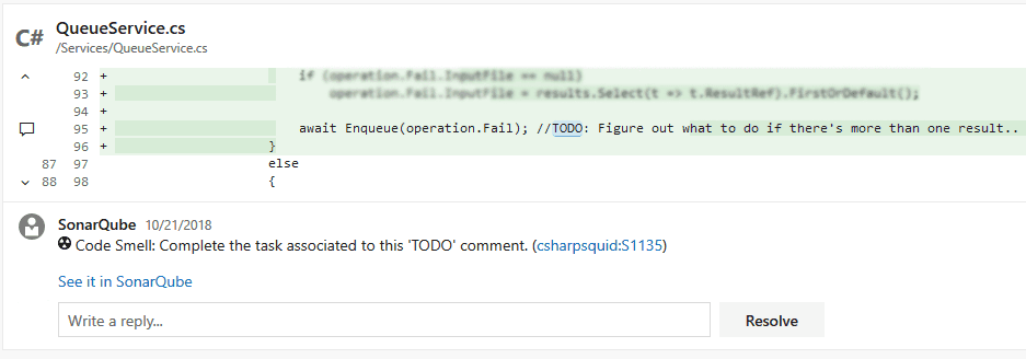 tfs sonarqube issue