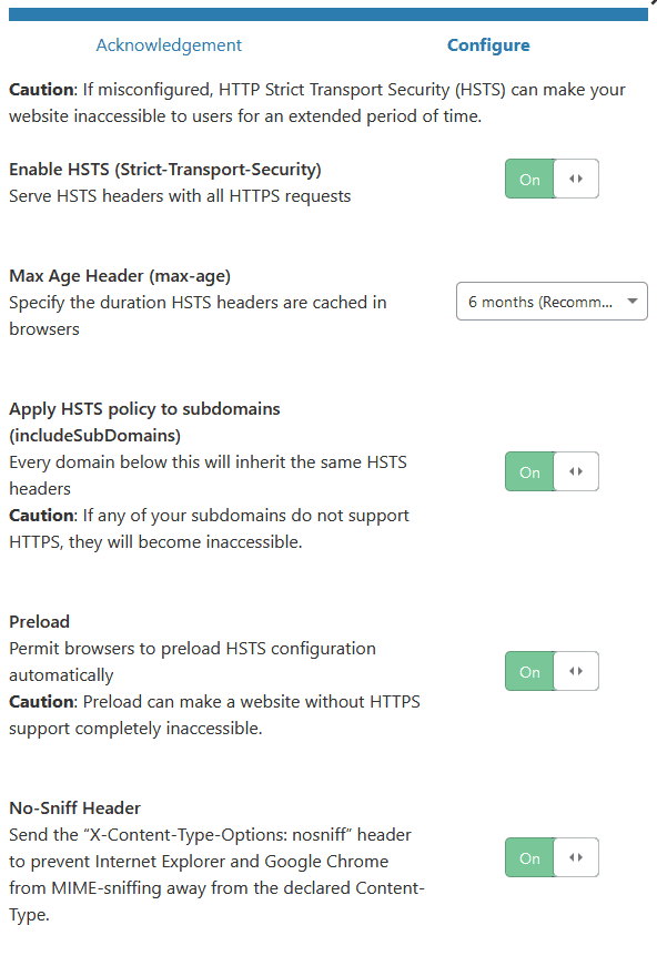 enable hsts advanced